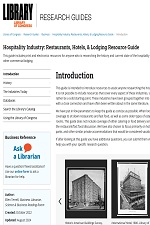Hospitality Industry: Restaurants, Hotels, & Lodging Resource Guide